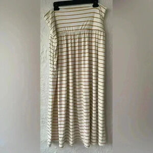 Simlu white/gold striped women’s maxi skirt with wide waistband and pocket; 3X